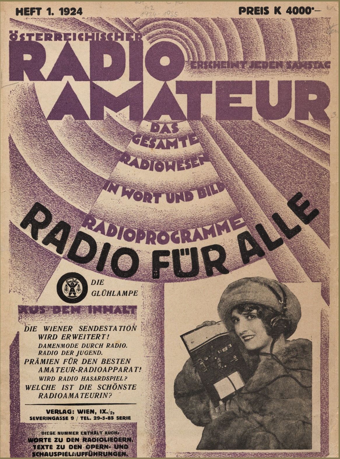 Titelbild Zeitschrift Österreichischer Radio-Amateur, Heft 1, 1924