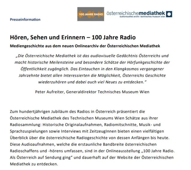 Symbolbild Pressetext 100 Jahre Radio Ausschnitt