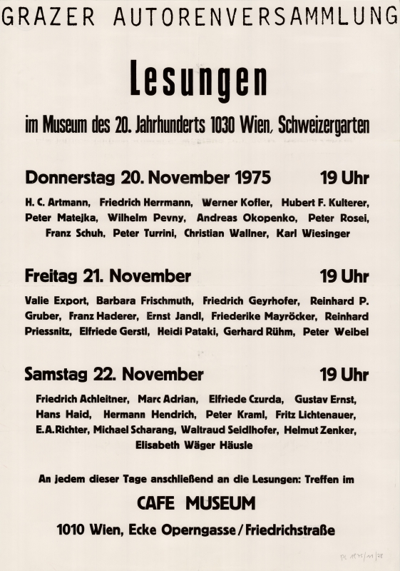 Scan des Lesungsprogrammes der Lesereihe der Grazer Autorenversammlung im November 1975