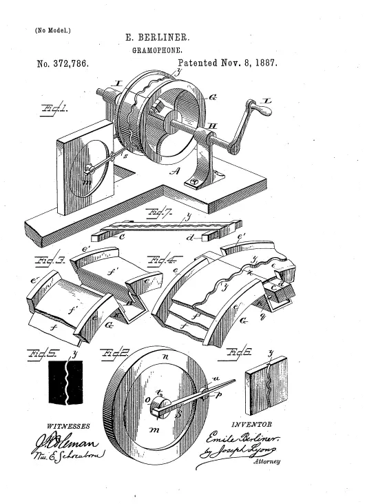 Das von Emil Berliner eingereichte Patent (Auszug)