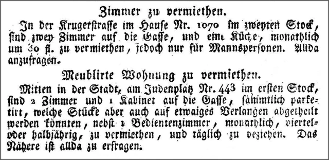 <p>Accommodation listings in the Wiener Zeitung (1816)</p>