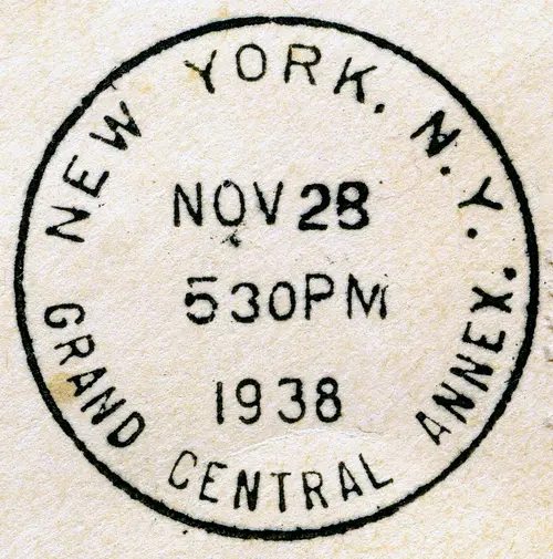 Poststempel New York, 28. November 1938