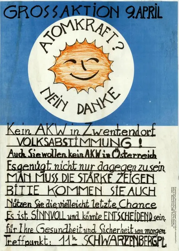 <p>Protest gegen die Inbetriebnahme des AKW Zwentendorf, 1978</p>