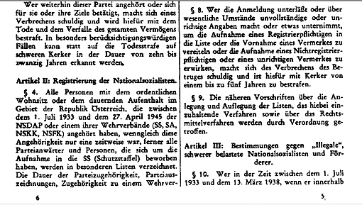 Beginnt im §3 "Wer weiterhin dieser Partei angehört oder sich für sie oder ihre Ziele beteiligt, macht sich eines Verbrechen schuldig und wird hierfür mit dem Tode und dem Verfalle des gesamten Vermögens bestraft...