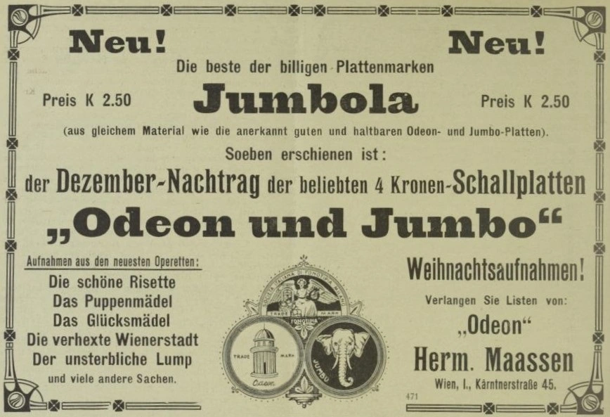 Inserat der Odeon (1910)