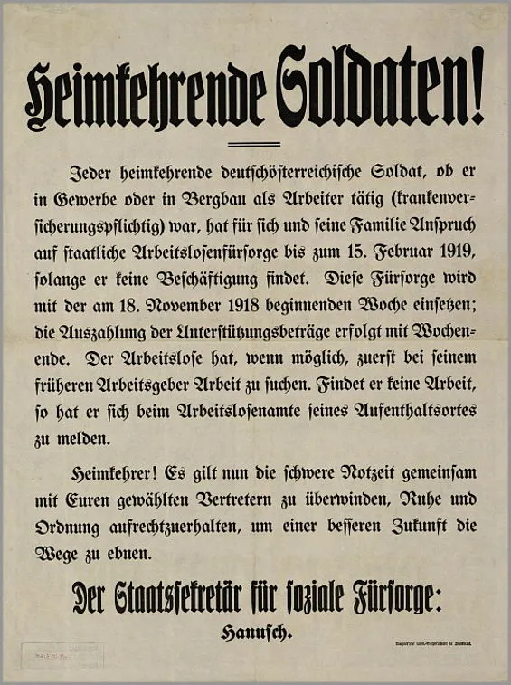 Bekanntmachung aus dem Jahr 1918: Aufruf der neuen deutschösterreichischen Regierung