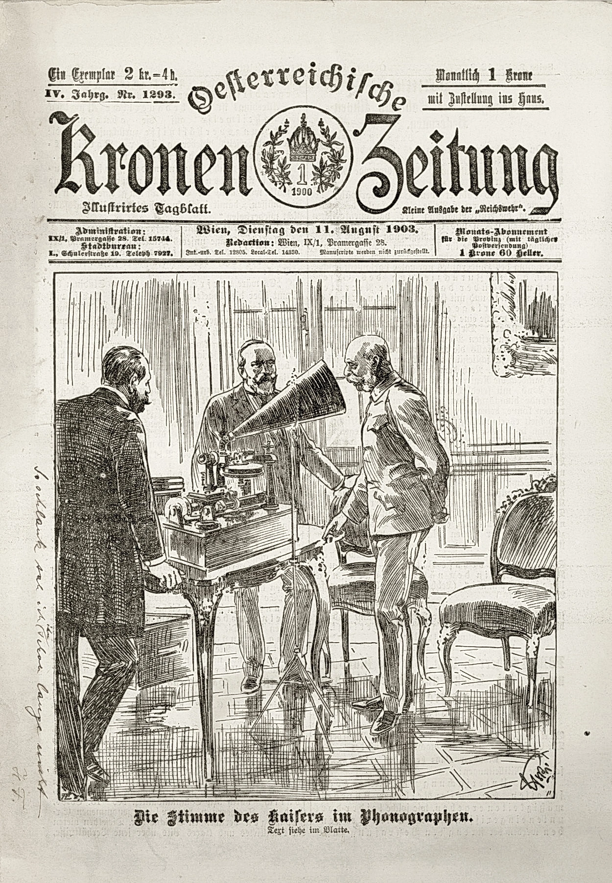 Kaiser Franz Joseph spricht in den Phonographen