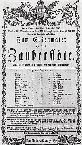 Playbill for the premiere of The Magic Flute, 1791