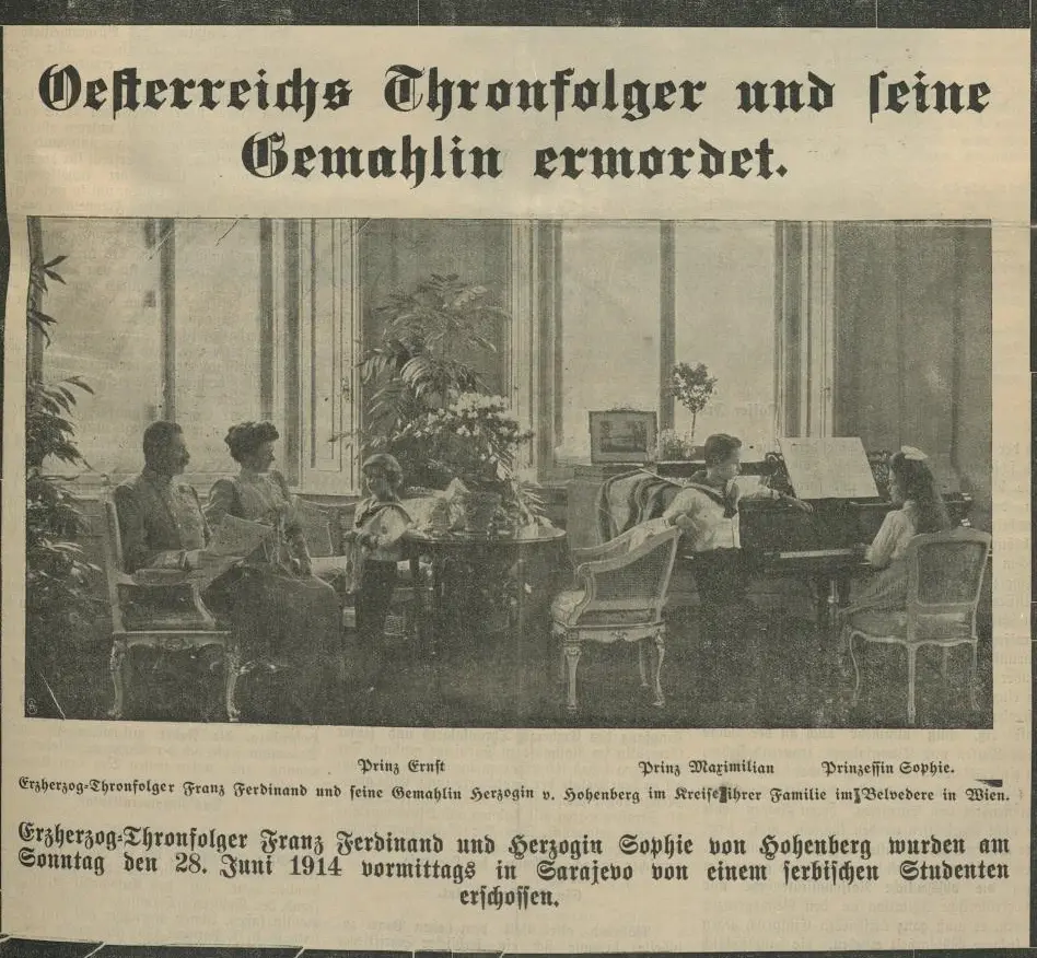 Titelblatt der Extraausgabe der St.Pöltner Zeitung vom 29. Juni 1914.