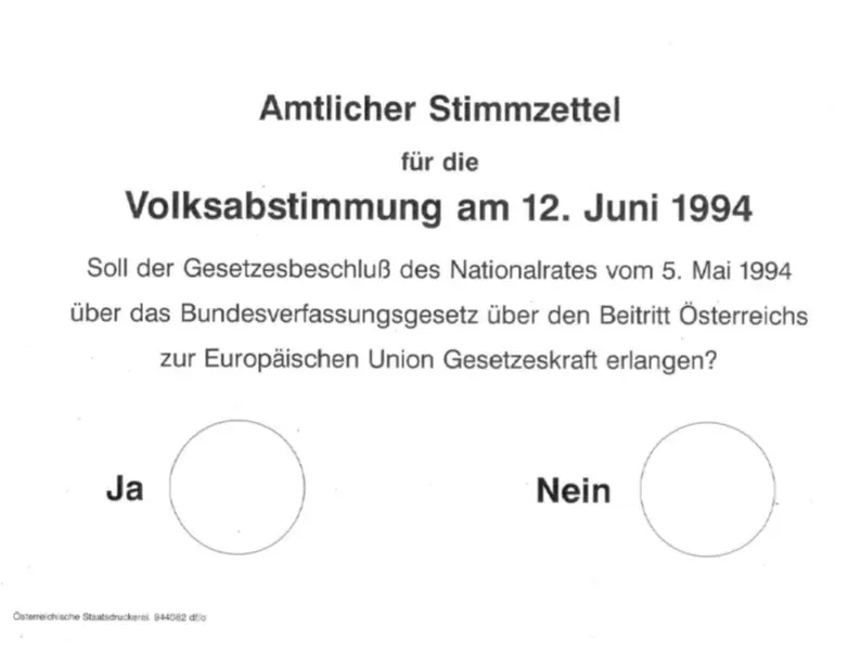 Stimmzettel zur EU-Volkabstimmung in Österreich 1994