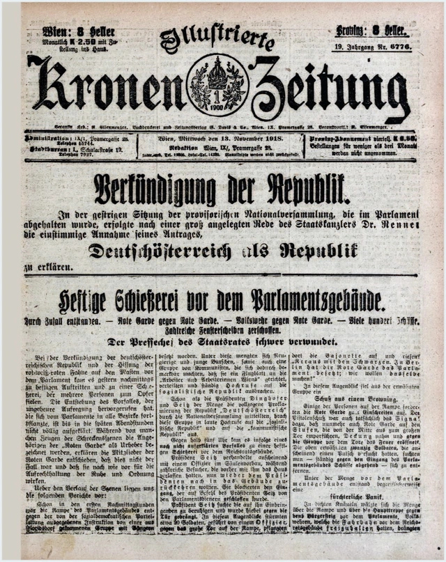 <p>Illustrierte Kronen Zeitung, 13.listopadu 1918</p>