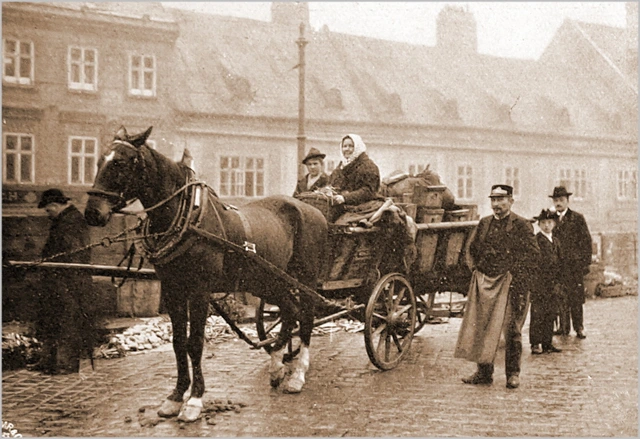 Die Fahrt zum Markt - Fuhrwerk mit Marktwaren