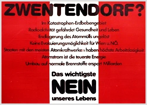 Plakat zur Volksabstimmung über das AKW Zwentendorf 1978: "...Das wichtigste NEIN unseres Lebens."