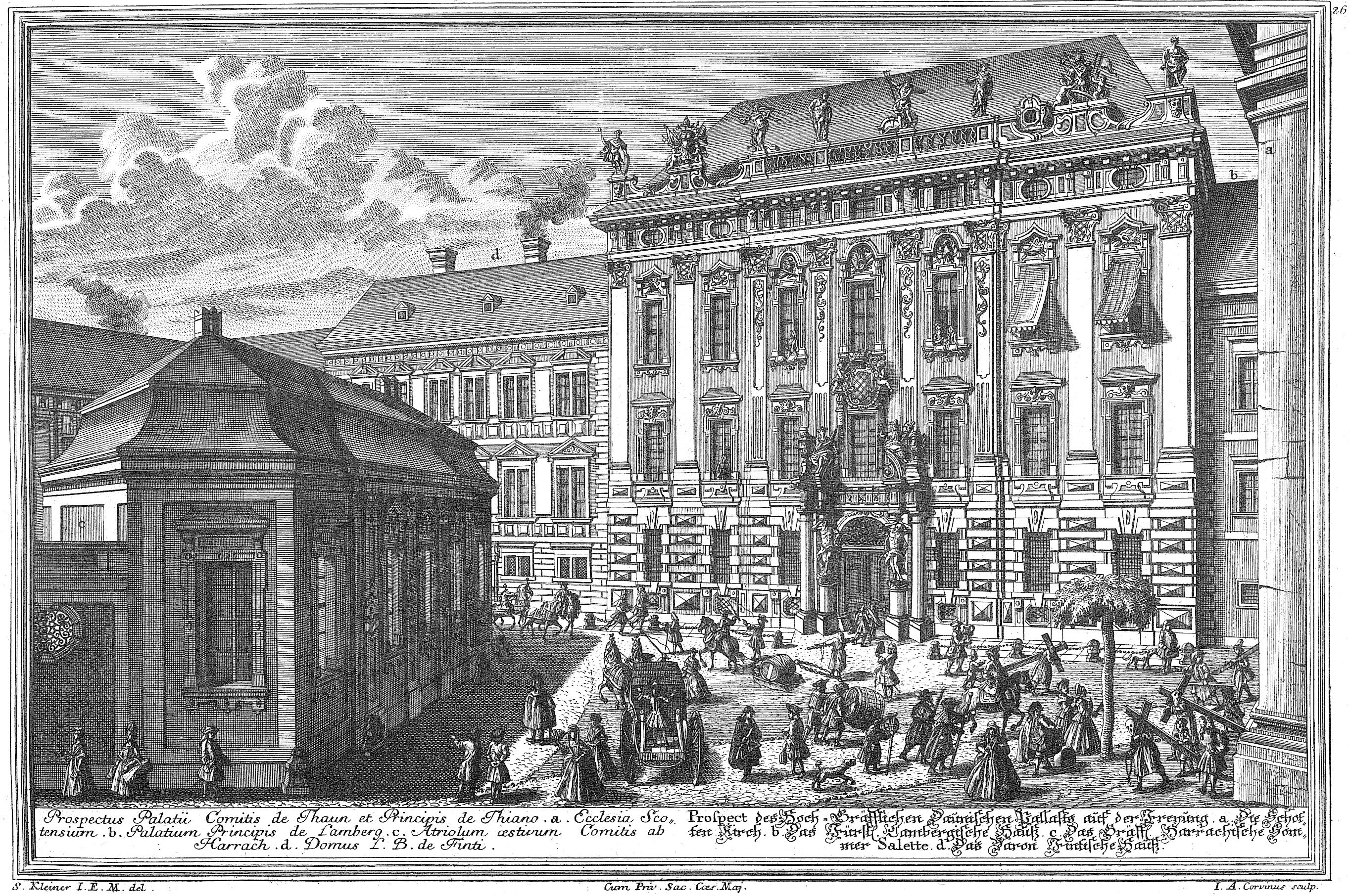 Palais Kinsky auf einer Radierung von Salomon Kleiner, um 1750