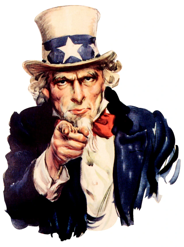 "Uncle Sam wants you" - Ausschnitt aus dem US-Rekrutierung-Plakat im Ersten Weltkrieg 